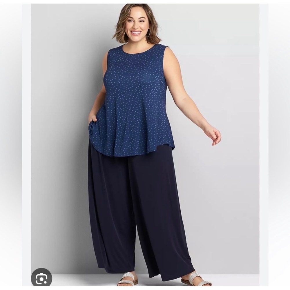 Lane Bryant Navy Blue Wide Leg Pull On Knit Pants Plus Size 24 Relaxed Office
